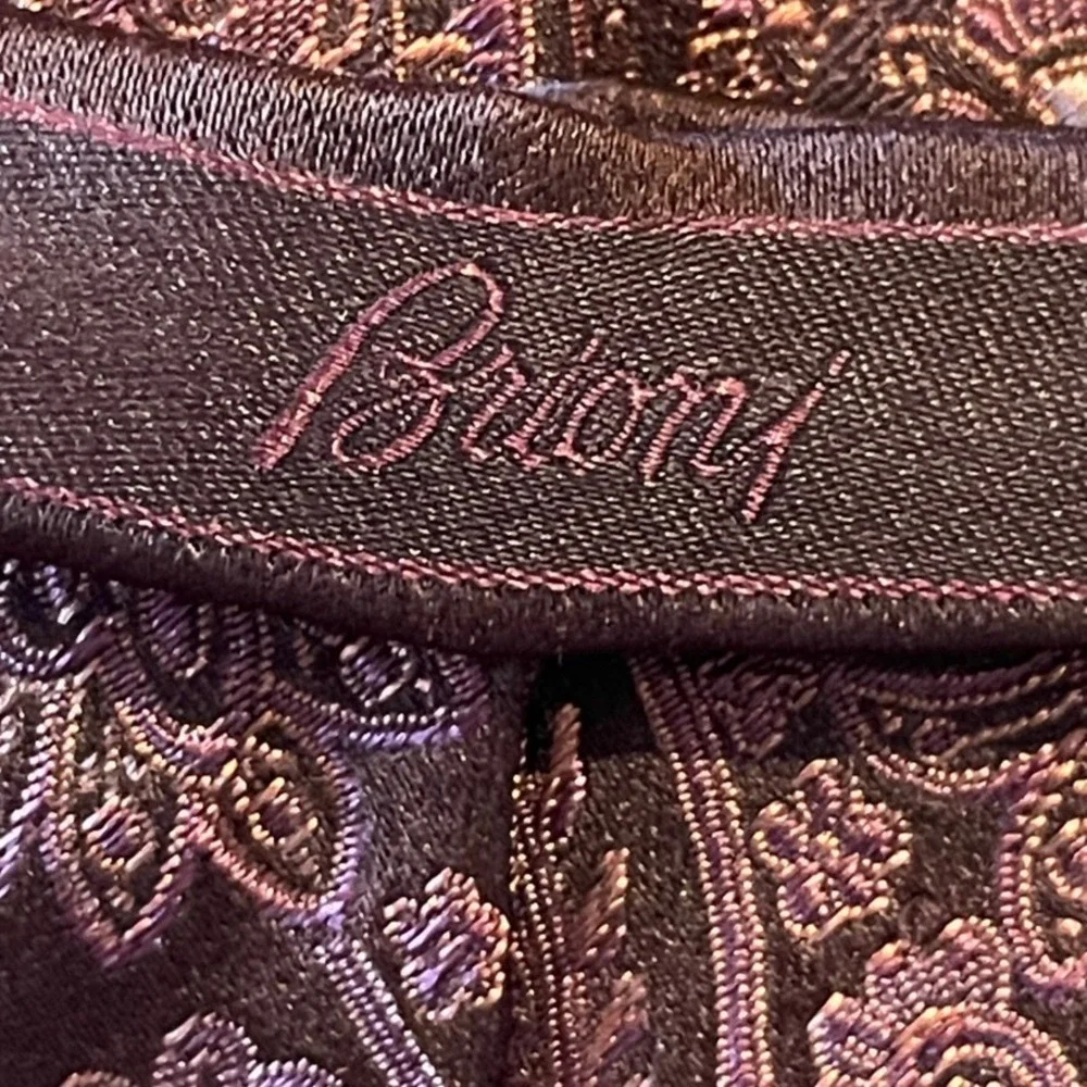 Brioni Silk Necktie Mens Brown Paisley Jacquard Italy Sartorial Dark Academia